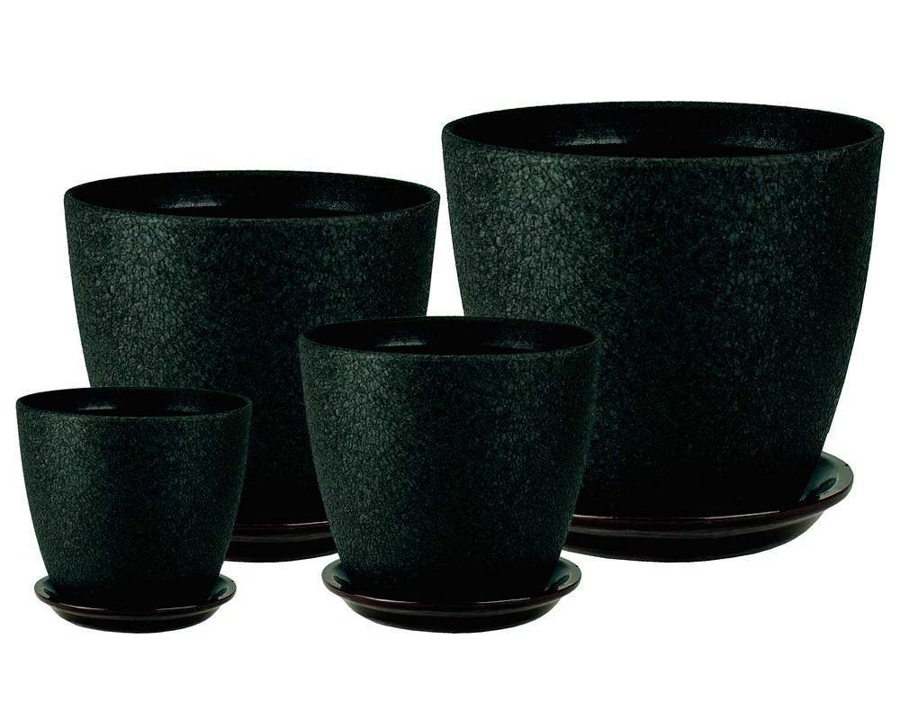 Горшки для цветов керамические с поддонами в комплекте из 4-х «Бутон Винил черный» ВН 08