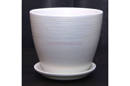 Горшок для цветов керамический с поддоном Перламутр бутон белый 12см РС 55/1