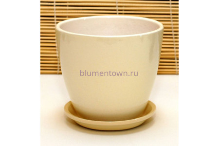 Горшок для цветов керамический с поддоном Глянец бутон жемчуг 12см ГЛ 16/1