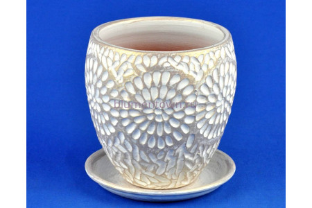 Горшок для цветов керамический с поддоном Астра конус бел/жемч.15см 2-23 (26-123)