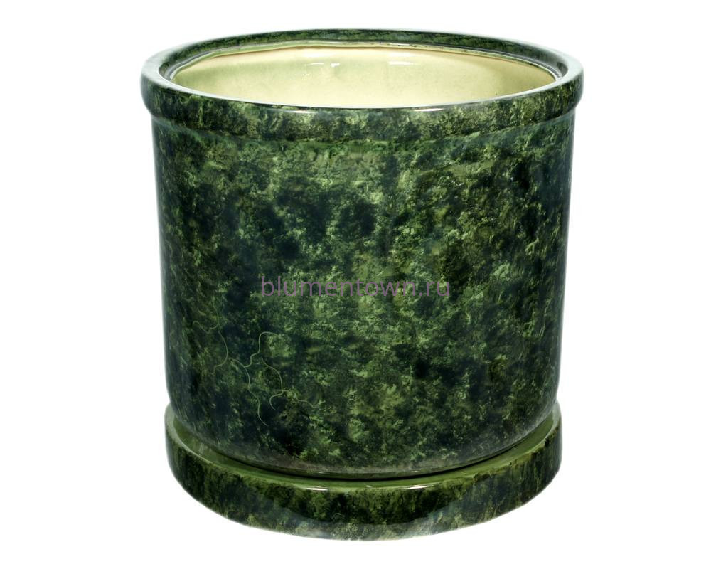  Горшок для цветов керамический с поддоном «Цилиндр №8» зелёный 57л
