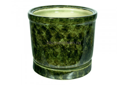 Горшок для цветов керамический с поддоном «Цилиндр №5» зелёный 19л