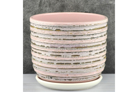 Горшок для цветов керамический с поддоном бук кукушка розовый N2 d15см