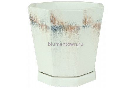 Горшок для цветов керамический с поддоном Юна бел. d14см  NK06/2