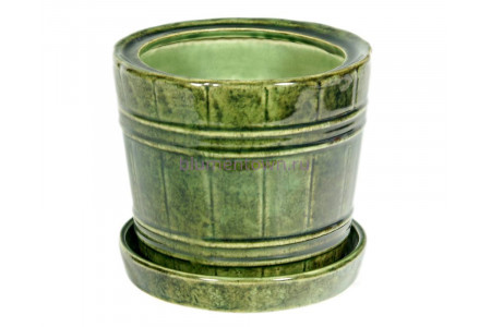 Горшок для цветов керамический с поддоном «Кадка №4» зеленый 10л