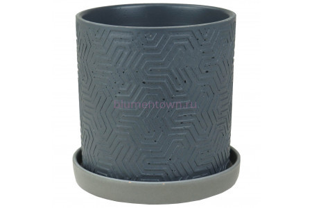 Горшок для цветов керамический с поддоном цилиндр тринити серый N2 d15см