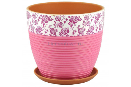 Горшок для цветов керамический с поддоном крокус гламур роз. N3 18см